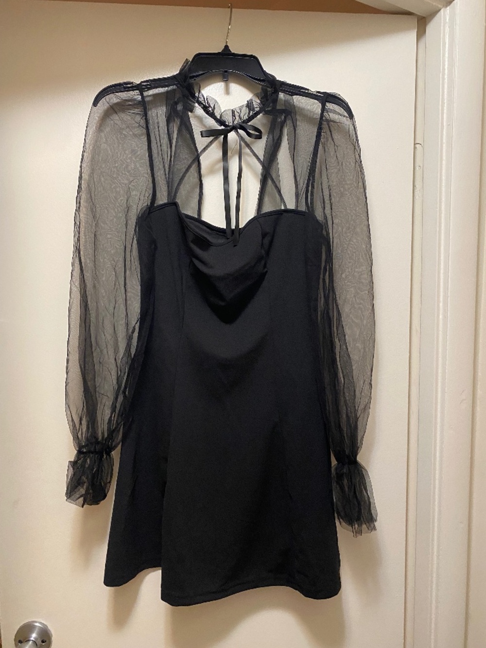 Black Long Sleeve Dress with Mesh Sleeves